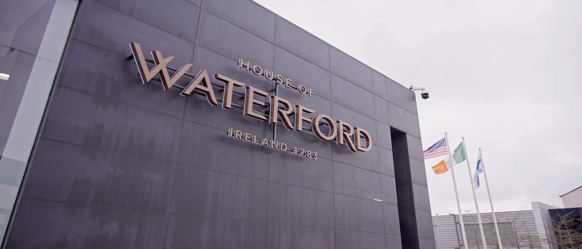 The front sign on the house of waterford building
